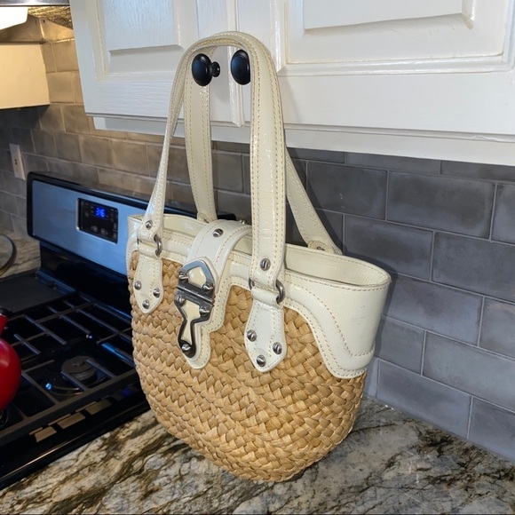 Michael Kors Leather And Straw Basket Weave Bag - Picture 3 of 10